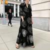 Muslims Maxi Dress Elegant Long Sleeve Floral Printed Middle East Dubai Arabic Moroccan Kaftan Robes for Womens Girls