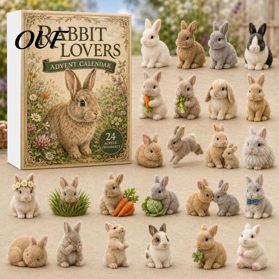 Birthday Party Favors 2026 Bunny Advent Calendar, 24 Days Acrylic Rabbit Ornaments Christmas Countdown Collectible Figurines 2D Flat Cute Animal