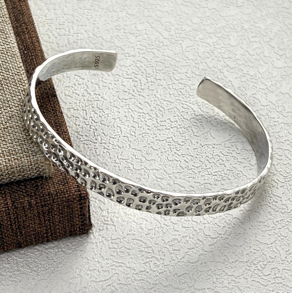 PANJBJ 925 Sterling Silver Irregular Geometry Texture Bangle Bracelet for Women Girl Minimalism Jewelry Gift Dropshipping