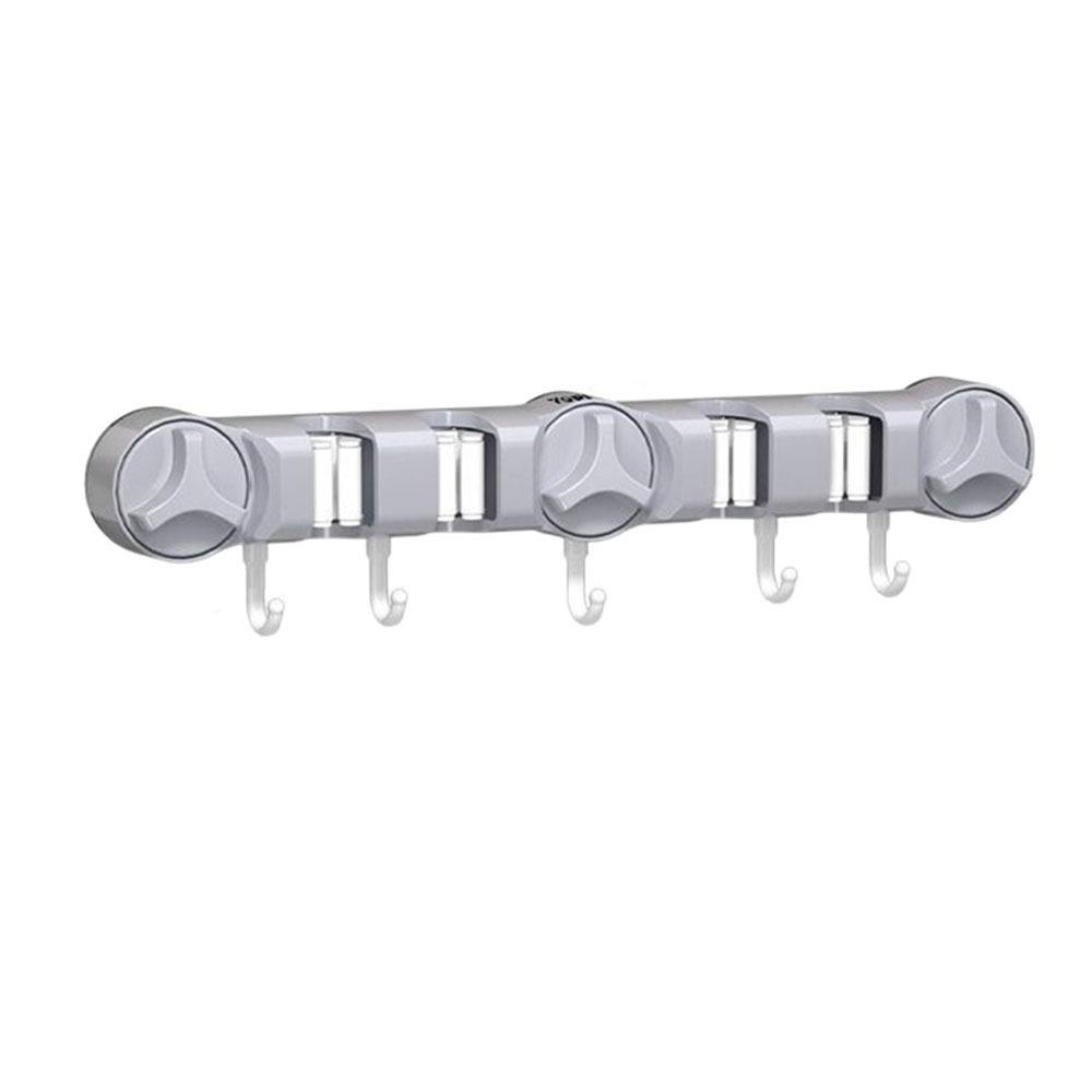 4 Position Suction Cup Mop Holder 5 Hooks Mop Hanging Rack Stable Wall-Mounted Mop Clip  Kitchen