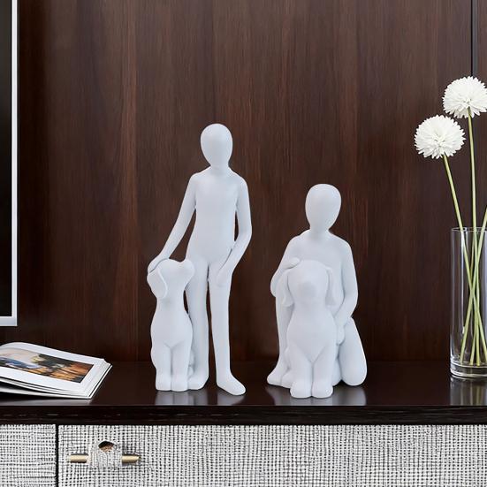 Modern Abstract Man and Dog Statue Desktop Decoration, Resin Pet Lover Gift for Home Office Shelf, Minimalist Human & Puppy Sculpture Figurine for