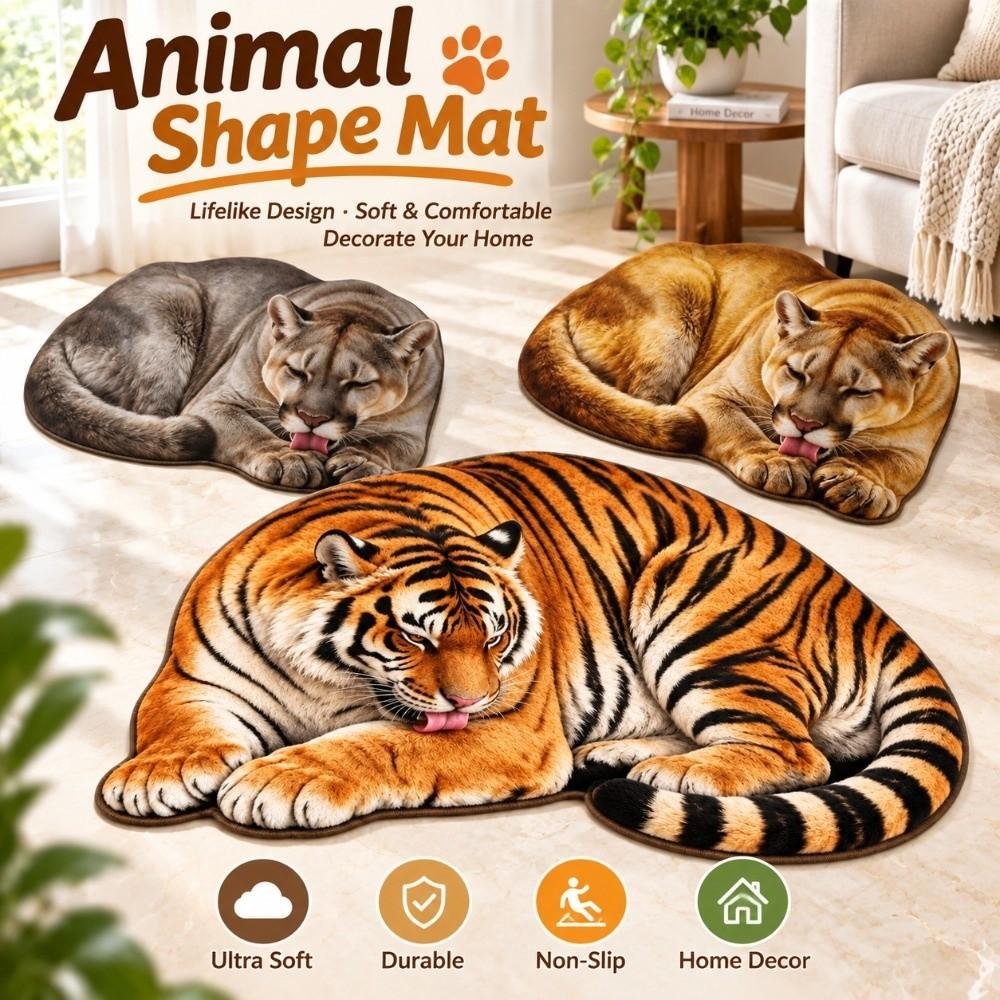 Non Slip Tiger Floor Mat Imitation Cashmere Animal Shape Mat Realistic Entrance Carpet  Home Decor