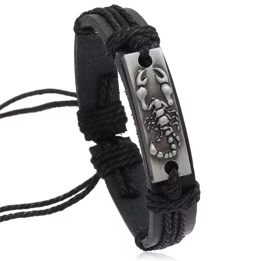 

Винтажный кожаный браслет со скорпионом: Мужские украшения ручной работы с акцентом из сплава чёрный