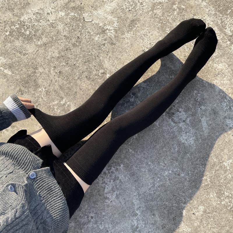 Stockings Woman Thick Knit Solid Color Lace Leg Warmers Thigh High Socks Autumn and Winter Sweet Long Black Socks for Women