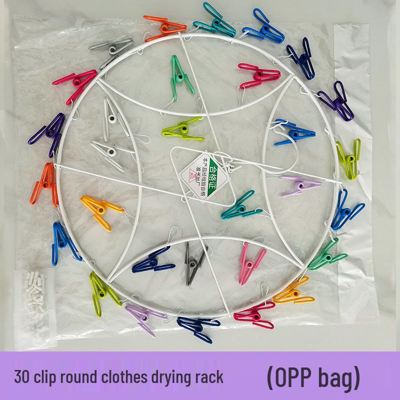 

Round Clothes Dryer with 30 Clips – Sock and Underwear Rack for Balcony OPP Bag Packaging