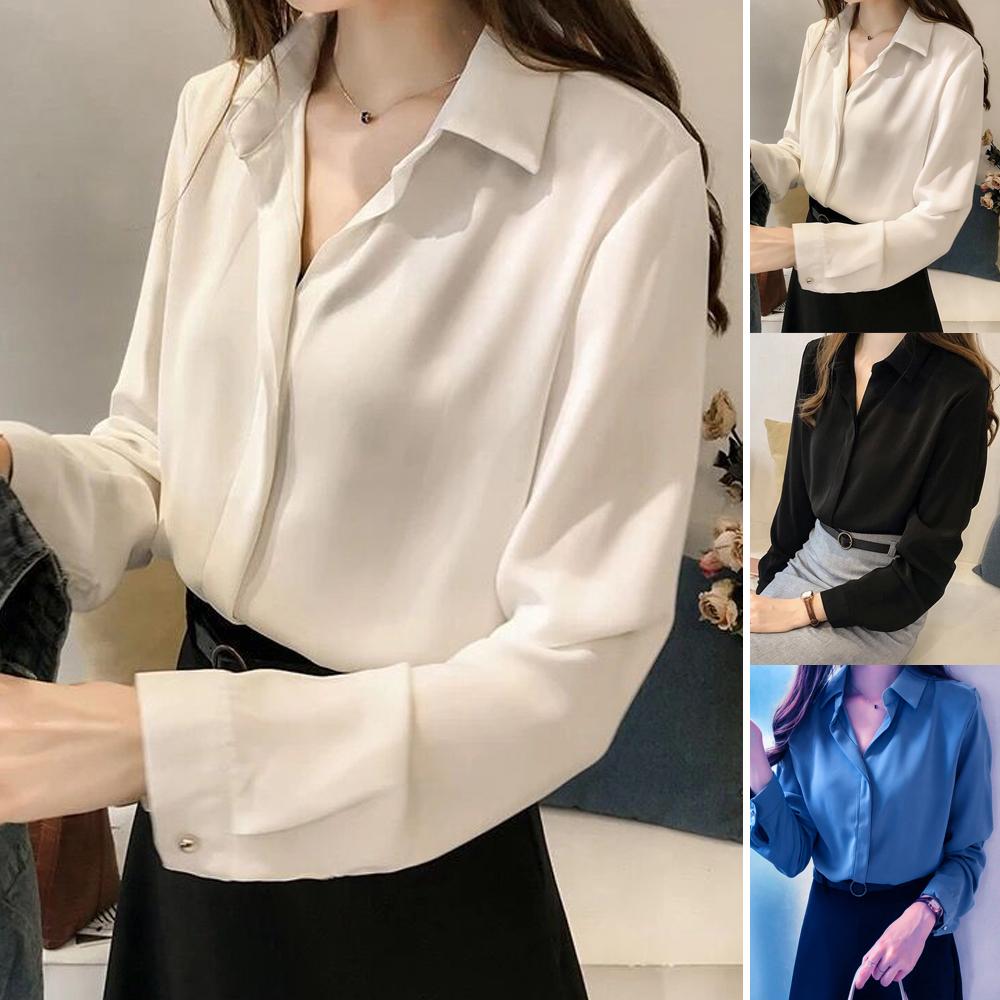 Work British Style Solid Turndown Collar Blouses(3 Colors)