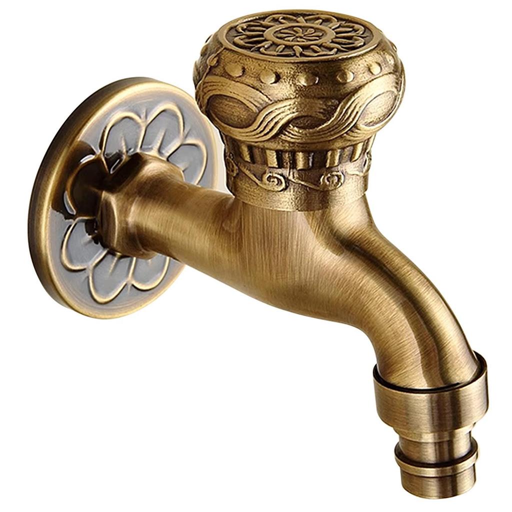 Antique-Style Wall-Mounted Copper Mop Sink Faucet with Quick-Open Single Cold Water Outlet Spout & Angle Valve