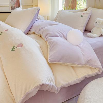 Thickened Milk Fleece Four-Piece Embroidered Coral Fleece Quilt Cover Flannel Bedding Fleece Sheets