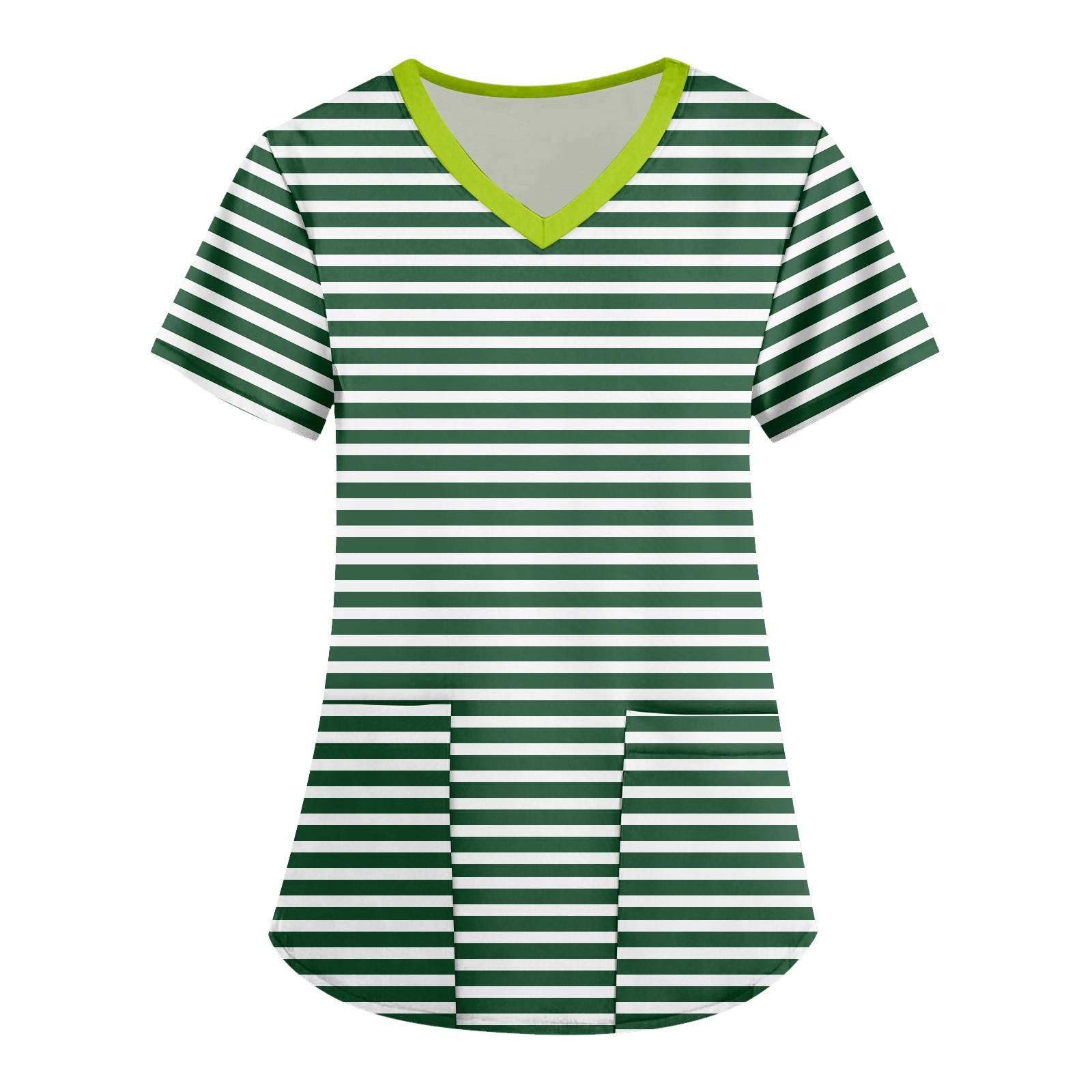 

Женская мода Печатные топы с коротким рукавом и V-образным вырезом Карманные рабочие футболки XXXXL зелёный