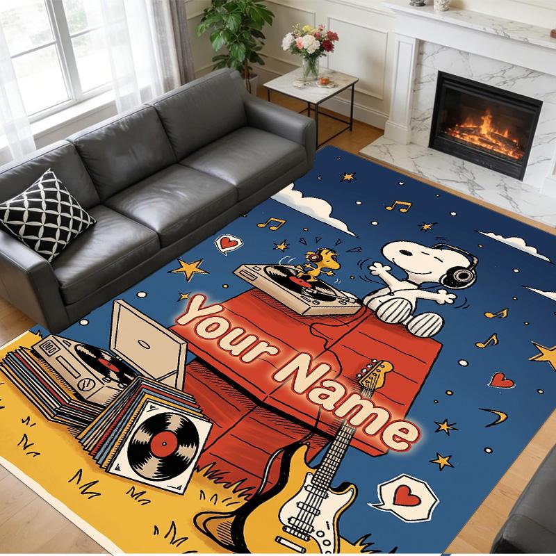 Crystal Velvet Rug Custom Name Text, Soft Non Slip Floor Mat Home DecorSnoopy Peanuts