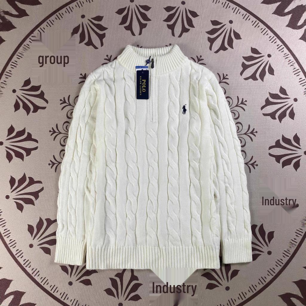 Ralph Little Horse Embroidered Polo Patch Stand Collar Cable Knit Men's Half Zip Sweater for Autumn/Winter