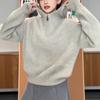 Women's Half-Zip Hooded Loose Knit Sweater - Cozy Autumn/Winter 2026 Collection