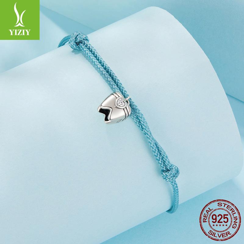 Creative Design S925 Sterling Silver Tooth Hand Rope Bracelet Confident Charm Blue Hand Rope Bracelet Jewelry