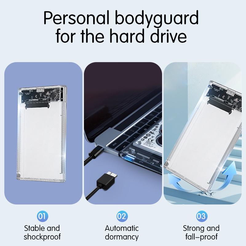 Transparent 2.5 SATA to USB 2.0 3.0 Type-C 3.1 Adapter Enclosure External Hard Drive Case and Bag HDD Caddy Box