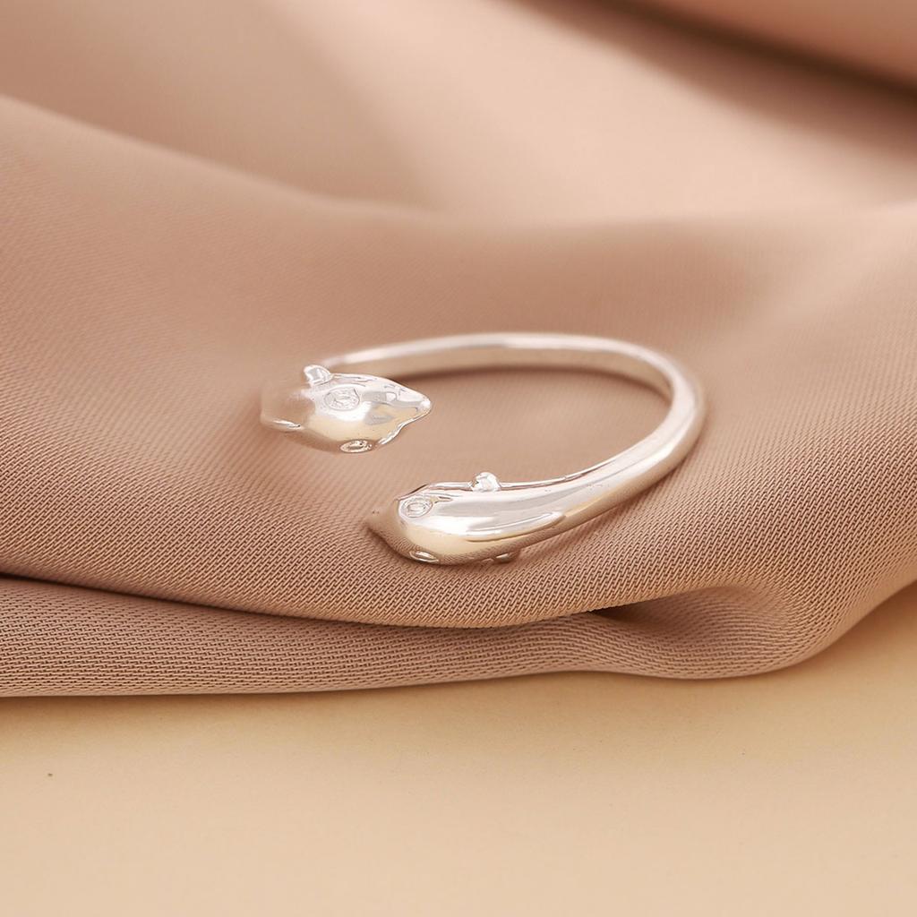 New Popular Exquisite Animal 925 Sterling Silver Jewelry Creative Double Dolphin Hypoallergenic Female Opening Rings  R289