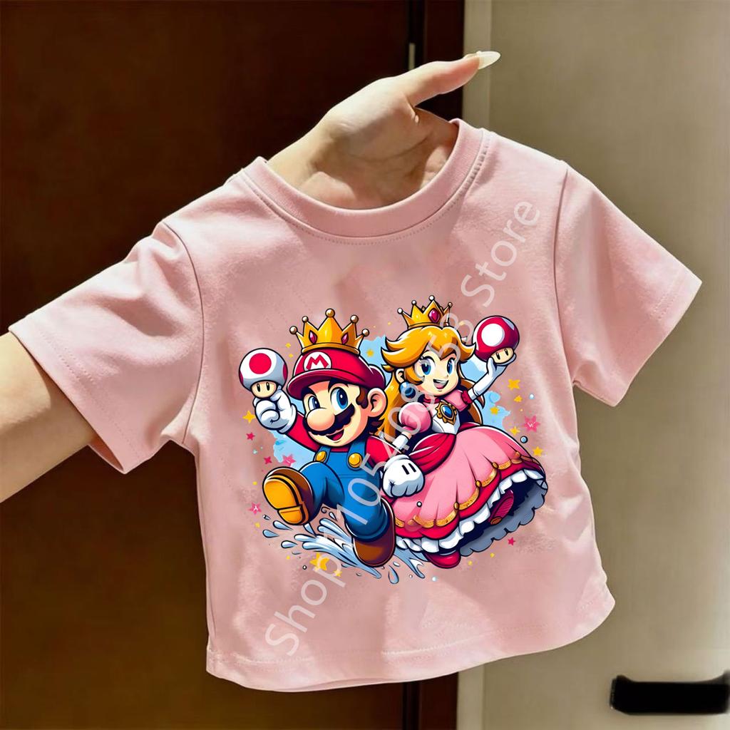 Super Marios Tshirt for Children Cartoon Anime Clothes Round Collar Clothing Short Sleeve Kid Summer Tee Top