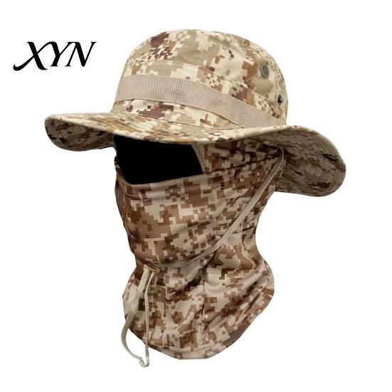 Quick-drying Hat Camouflage Sun with Balaclava Face Mask, UV Protection Men Wide Brim Hat, Breathable Bucket for Outdoor Fishing Hiking Cycling