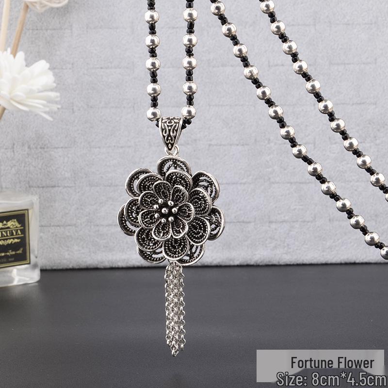 

Тибетское серебро Четыре стороны света Кисточка Подвеска Ожерелье