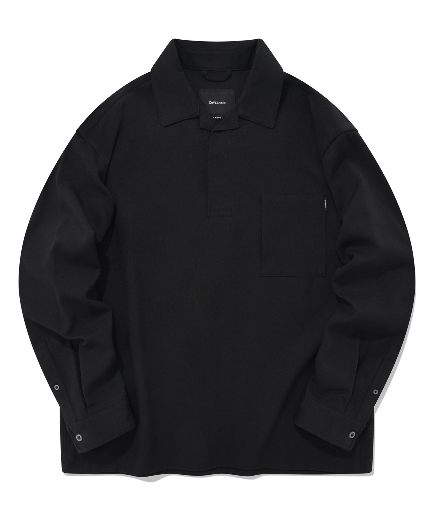 Covernat Open Collar Pullover Shirt Black Black/S