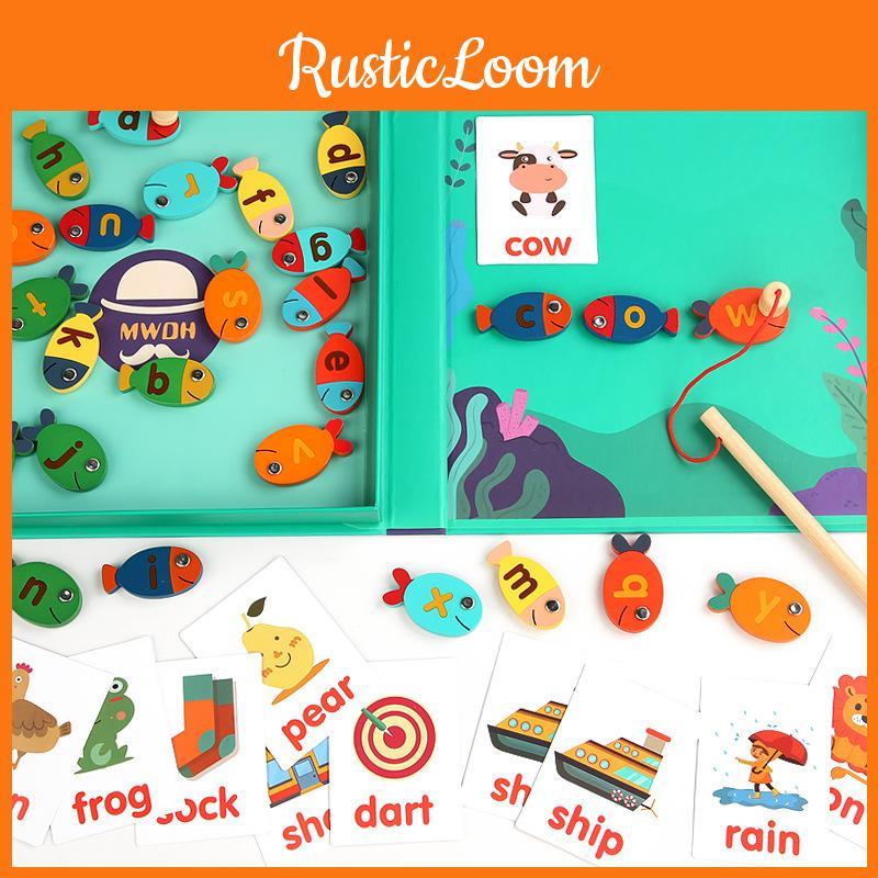 Fishing Wooden Magnetic Puzzle Toys For Childrens Educational Word Matching