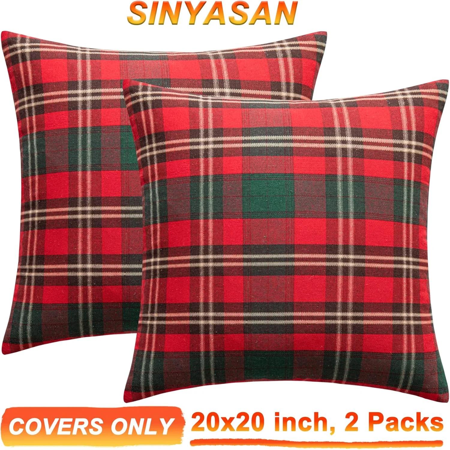 

Christmas Plaid Decorative Throw Pillow Covers Snowflake Tartan Scottish Cushion Cover For Sofa Couch Farm-house Holiday Decor One Size