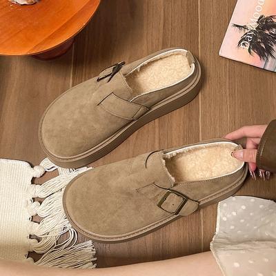 Fleece Thick-soled Comfortable Non-slip Birkenstock Slippers One Pedal Retro Bag Head Half Drag Women Autumn and Winter