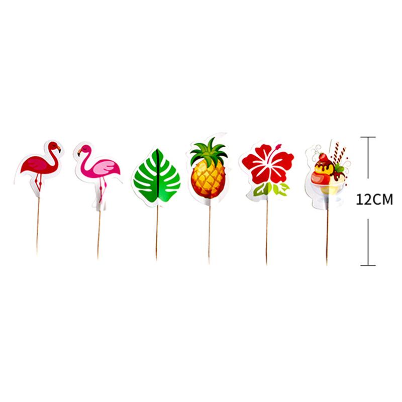 24Pcs Luau Cupcake Toppers Hawaiian Toothpicks With Flamingo Pineapple Palm Leaves Shape Picks Tropical Summer Beach Party Decor