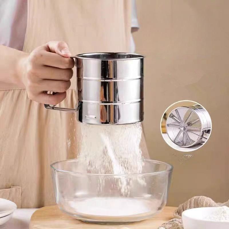 Edelstahl Maschensieb Mehlsieb Puderzuckersieb mit Handpressdesign Feines Mehlsieb Sieb Küchenbackwerkzeug