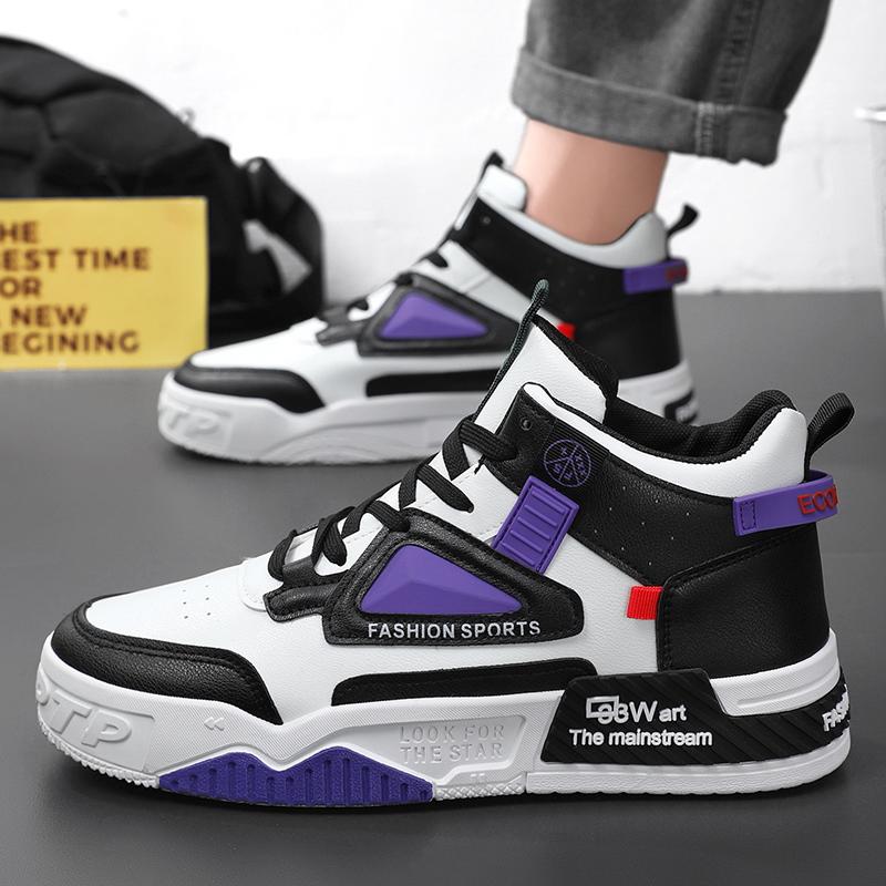 Men's Thick Soled High Top Casual Shoes Breathable Four Season Soft Sole Comfort Outdoor Walking Shoes Student Sports Board Shoe