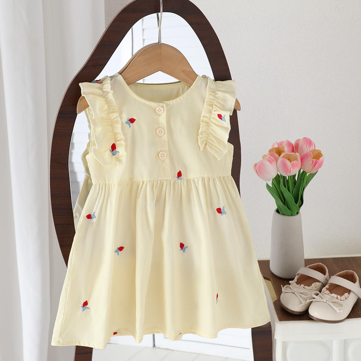 Summer Girls Cotton Embroidered Sleeveless Princess Dress Thin Stylish Baby Party Dress For Toddler Kids Clothing 80cm