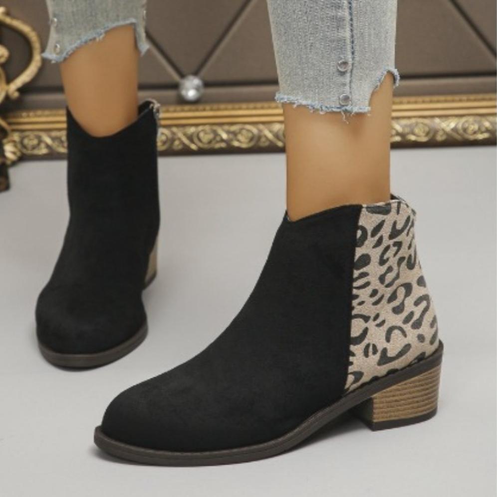 Bottes simples à talons épais pour femmes Hiver Nouveau Bout rond Daim Fermeture éclair latérale Semelle souple Antidérapant Résistant à l'usure Chaussures basses