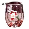 Unique Shape Hot Drink Mug Double Layer Glass Cup, with Santa Claus/Small Tree/Stack/Bag Patterns Decor, Family Gathering Tableware Quicksand Sequins