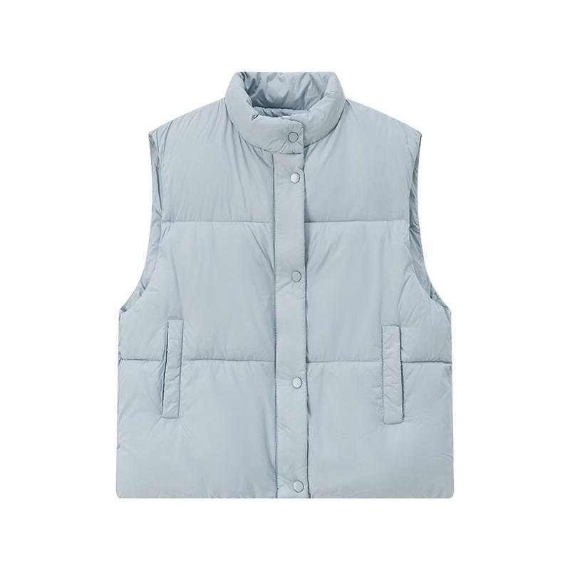 Light Blue Sleeveless Stand-up Neck Down Cotton Jacket Women's Winter New Small Short Warm Bread Jacket