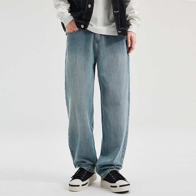 Lyocell Ice Silk Denim Men's Straight Jeans Men's Summer Trend Brand American Washed Loose Elastic Denim Men's Pants