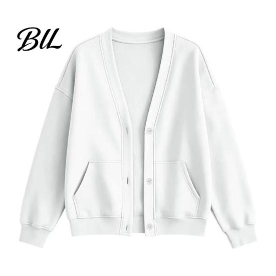 Giacca Casual Autunno Inverno Donna Cardigan con Bottoni Scollo a V, Felpa Oversize Monocolore con Cardigan Scollo a V Doppia Tasca, Manica Lunga