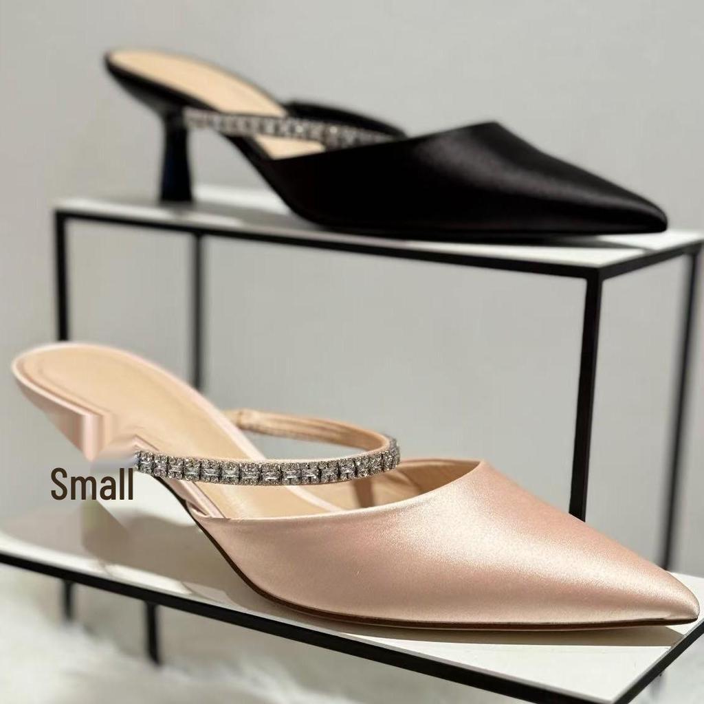 CHENGMAIZU25 Summer Rhinestone Pointed-Toe Stiletto Mules - Women's Closed-Toe Sandals