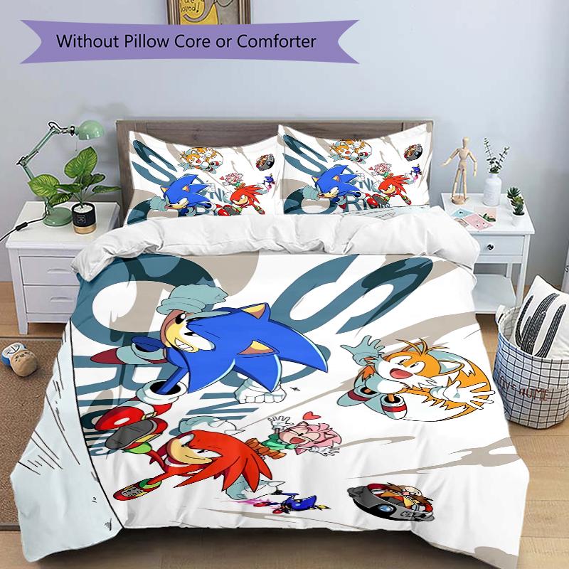 Sonic Friends Printed 3pcs Bedding Set Soft Microfiber 1 Duvet Cover And 2 Pillowcases Home Bedroom Decor Xmas Gift K1525