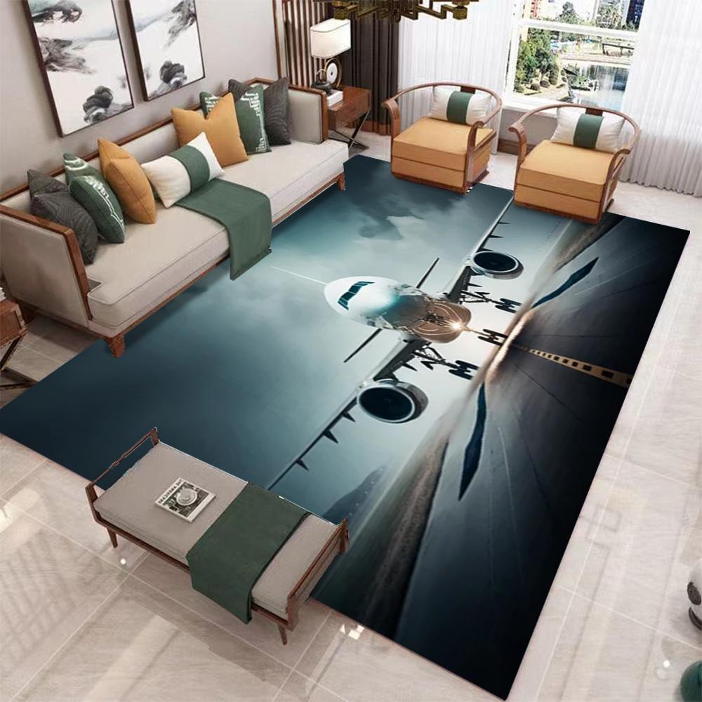 Large Airplane Take off Carpet Pink Purple Gradient Sky Clear Runway Details Living Room Area Rug Match Light Gray Home Decor