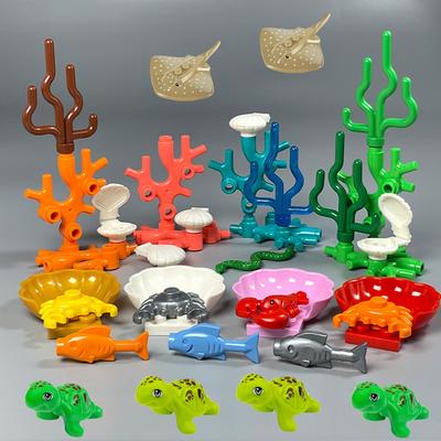 MOC Criaturas del Fondo Marino Mar de Coral Algas Conchas Peces Camarones Cangrejo Acuario para 31122 Bloques de Construcción Juguetes para Niños Regalos