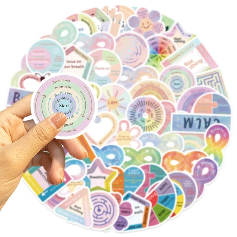 Calming Sensory Stickers, 50 Pack Paper Set, Breathing Prompt Designs for Kids Students Classroom Reward Journal Decoration and Notebook