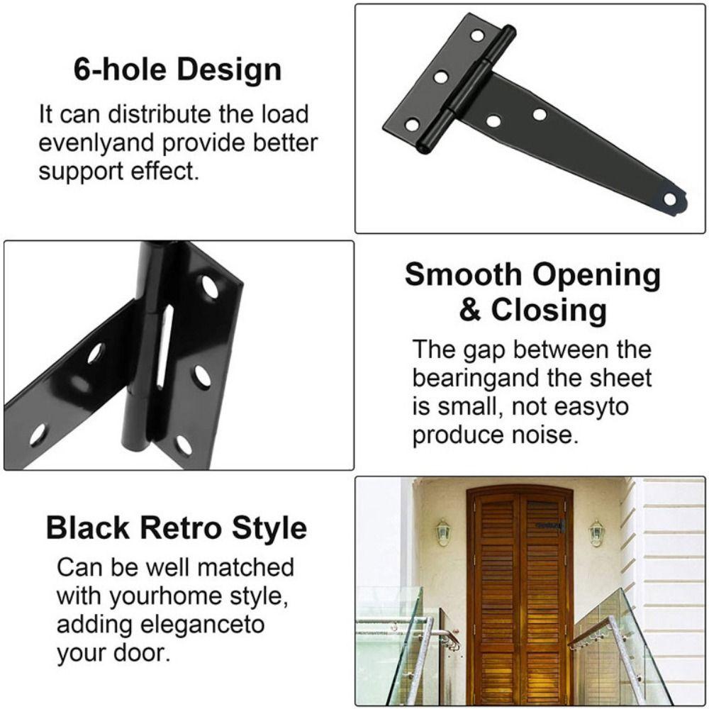 Metal T Shaped Door Hinges 3/4/6inch Wrought Hardware for Wooden Fences Yard Barn Door Cabinet