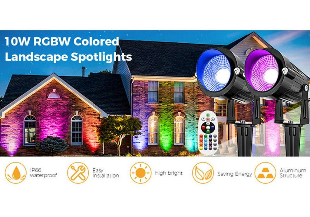 RGBW Outdoor Spotlight with Remote and Plug for Garden, Path, and Wall Lighting