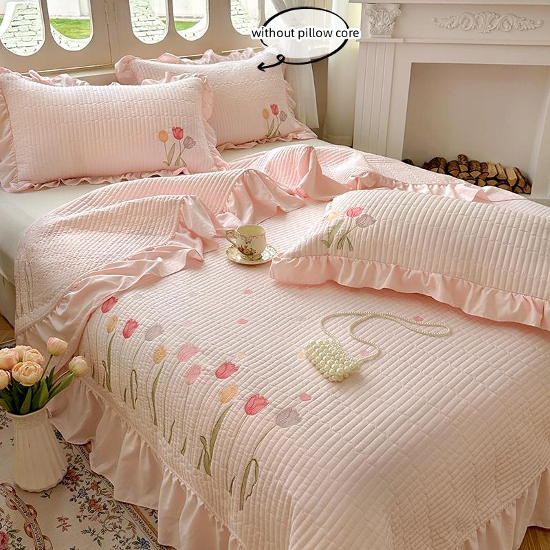 Dekbed Beddengoed Set, witte Lichtgewicht Zachte Sprei, borduur tulp Dekbed Set voor Alle Seizoenen, 3 Delig(1 Dekbed, 2 Kussenslopen 200x230cm3pcs