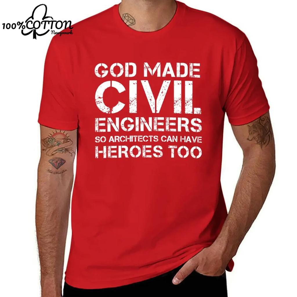 God Created the Civil Engineer Vintage Print Unisex High Quality 100% Cotton Graphic T Shirts