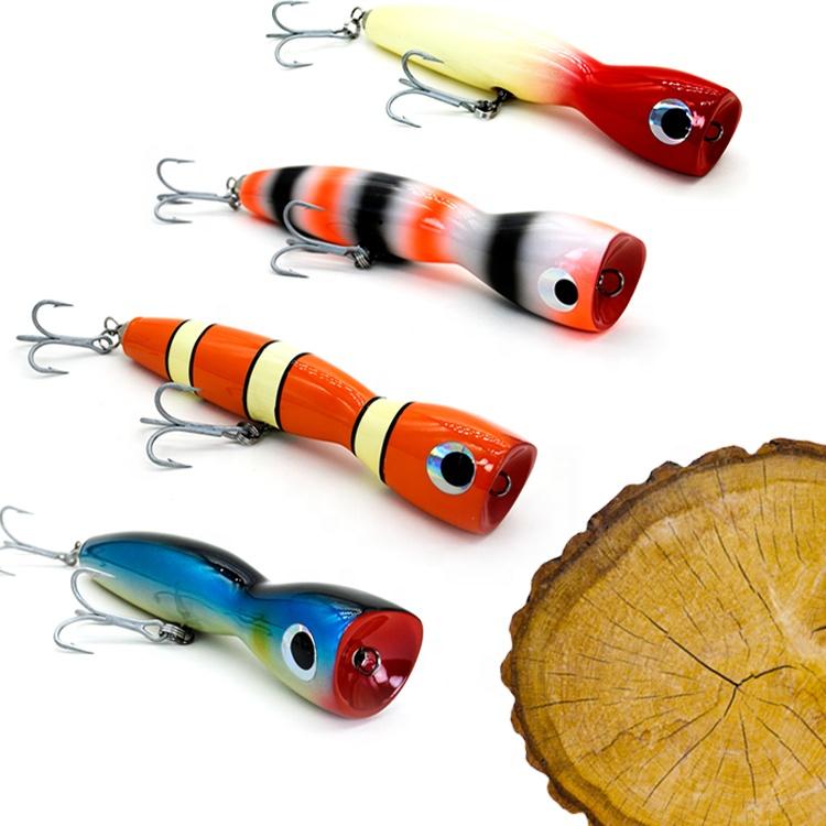 185mm 90g Handmade GT Trolling Lure with Heavy Duty VMC Hooks Topwater Surface Floating Wood Bait Wooden Popper Lure