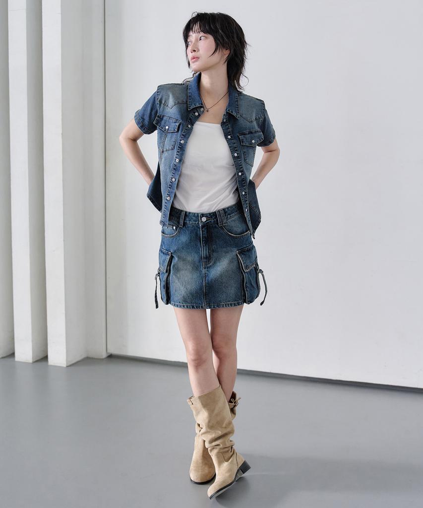 Deketeuumeon Cargo Mini Skirt Dcsk004Bluea