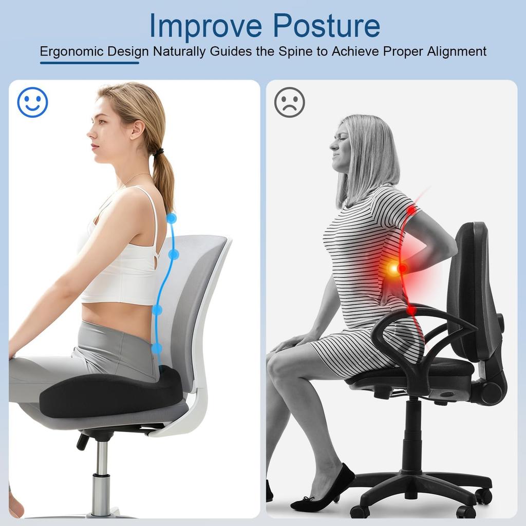 Seat Cushion for Office Chair for Wide Hip & Thigh with Firm Support, Thickened Memory Foam Sciatica Pain Relief Pillow