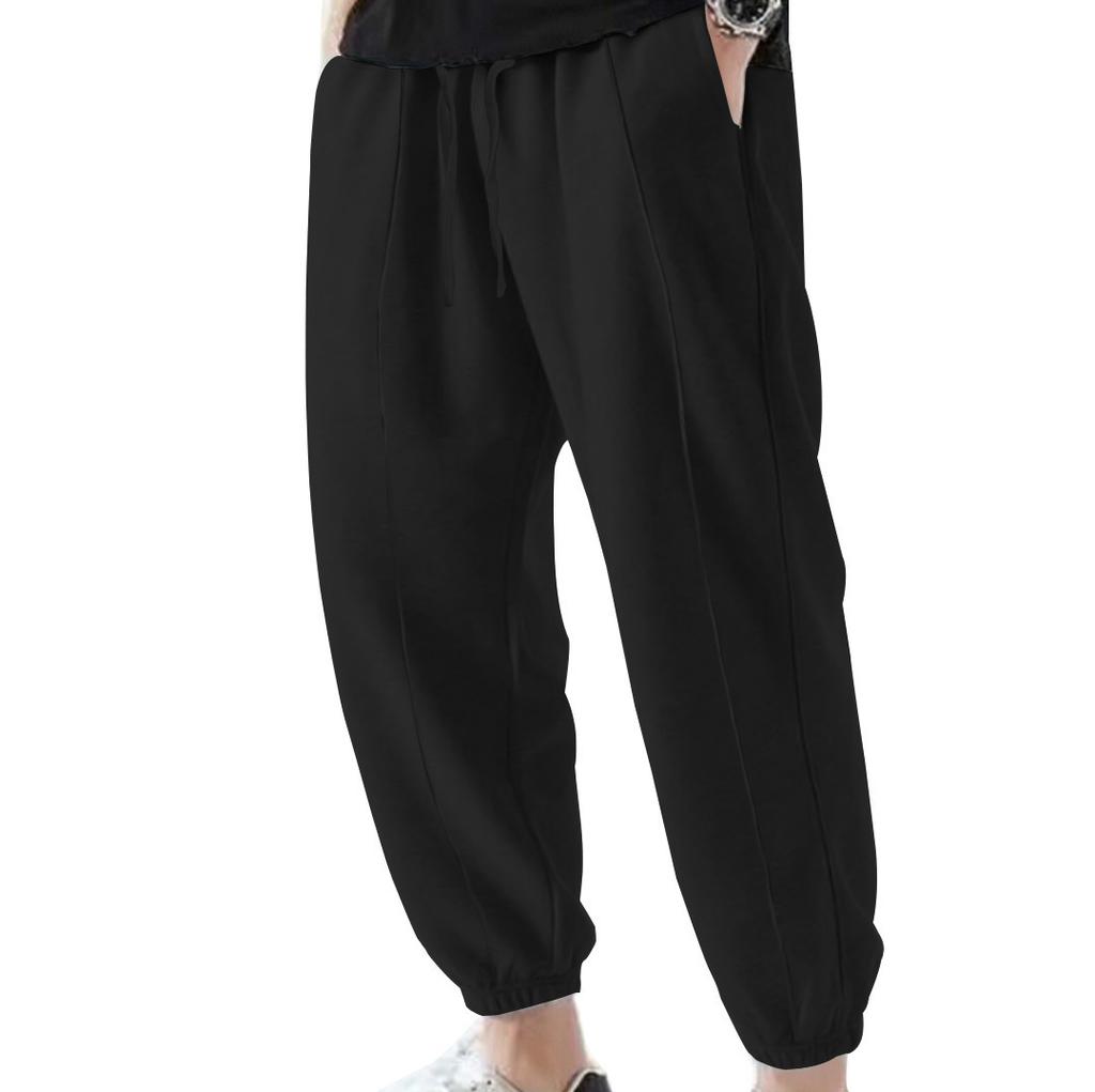 2025 new solid color large size casual pants men's summer trend casual loose leggings men's