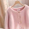 Jesień Zima Nowy damski kardigan sweterek damski moda swobodna różowy okrągły dekolt luźny sweter damski top damski