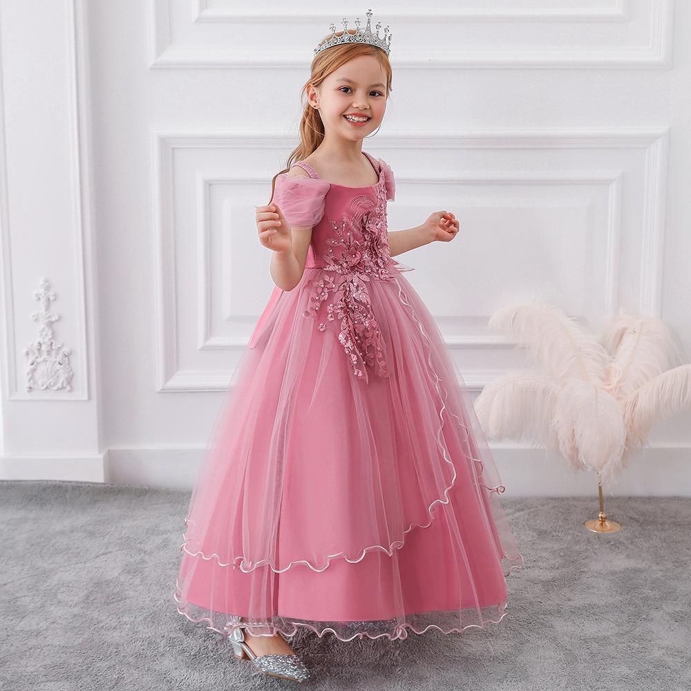 Children Wedding Dress Girls First Holy Communion Formal Long Gown Appliques Lace Princess Party Prom Dresses for Girls 6-14yrs